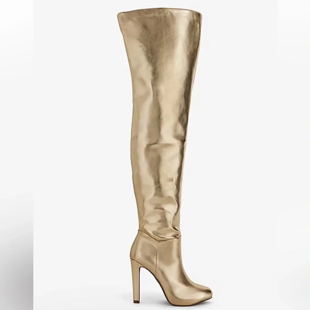 Brian Atwood x Express Metallic Over The Knee Heeled Boots Size 7.5